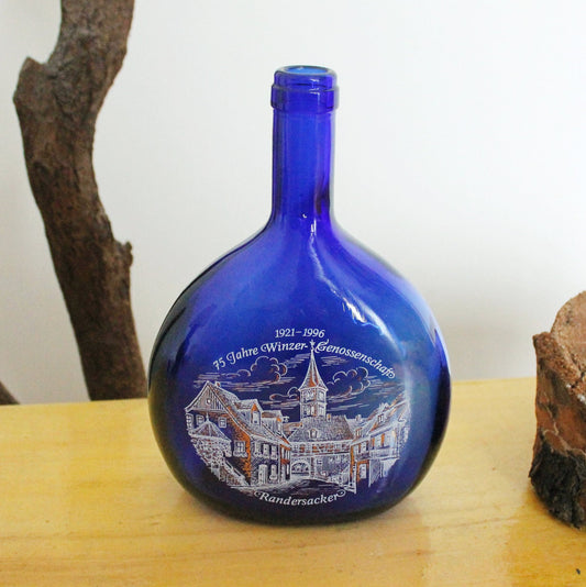 Vintage blue glass bottle - 8.3 inches - Germany Glass Bottle - Blue glass bottle vase - 1990s