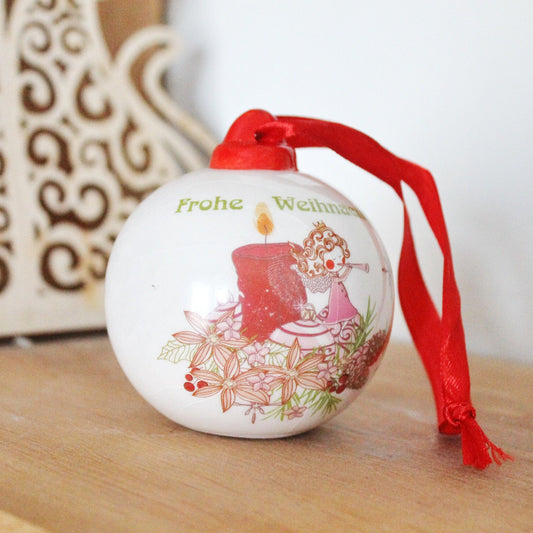 Christmas tree porcelain ball - 3.1 inch - Christmas ornament - New Year Ornament, Made in Germany - 1980s