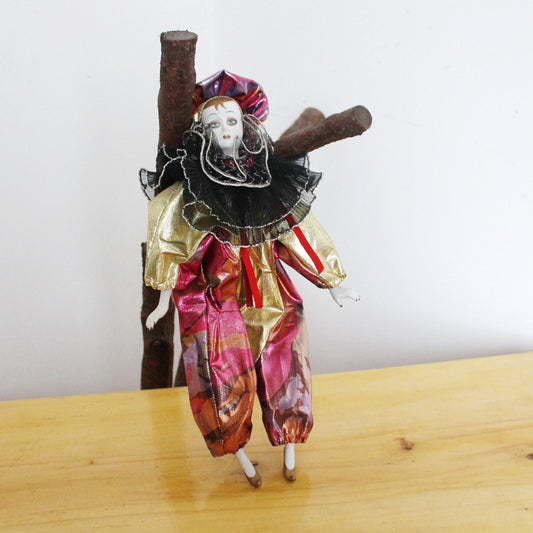 Vintage porcelain Venetian doll - Harlequin - 15.4 inches- collectible doll - porcelain doll - decor doll - 1980s (imperfection arm)