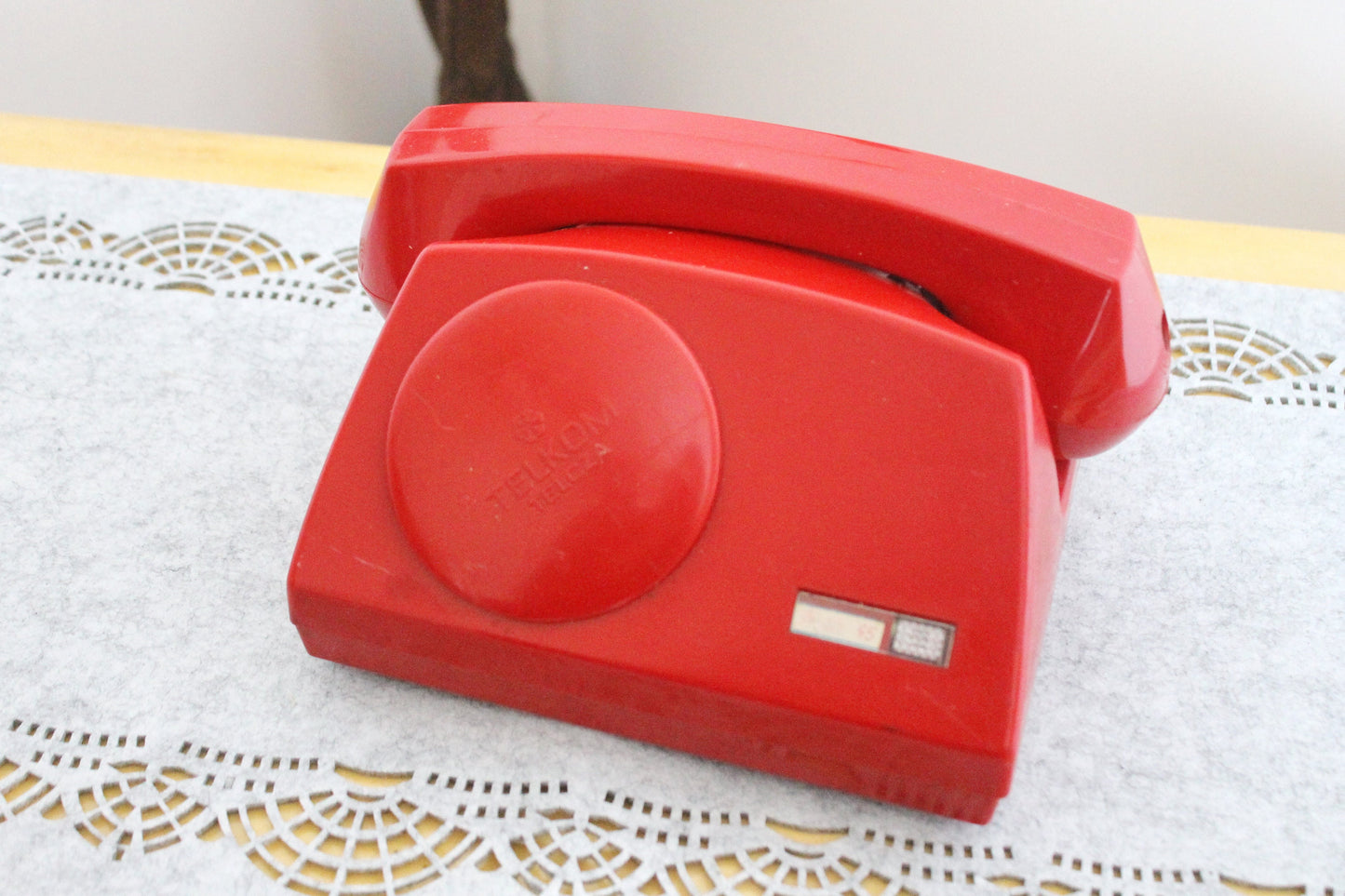 Vintage Soviet red telephone - 7.5 inches - not rotary dial old vintage phone - no wires phone - made in Poland