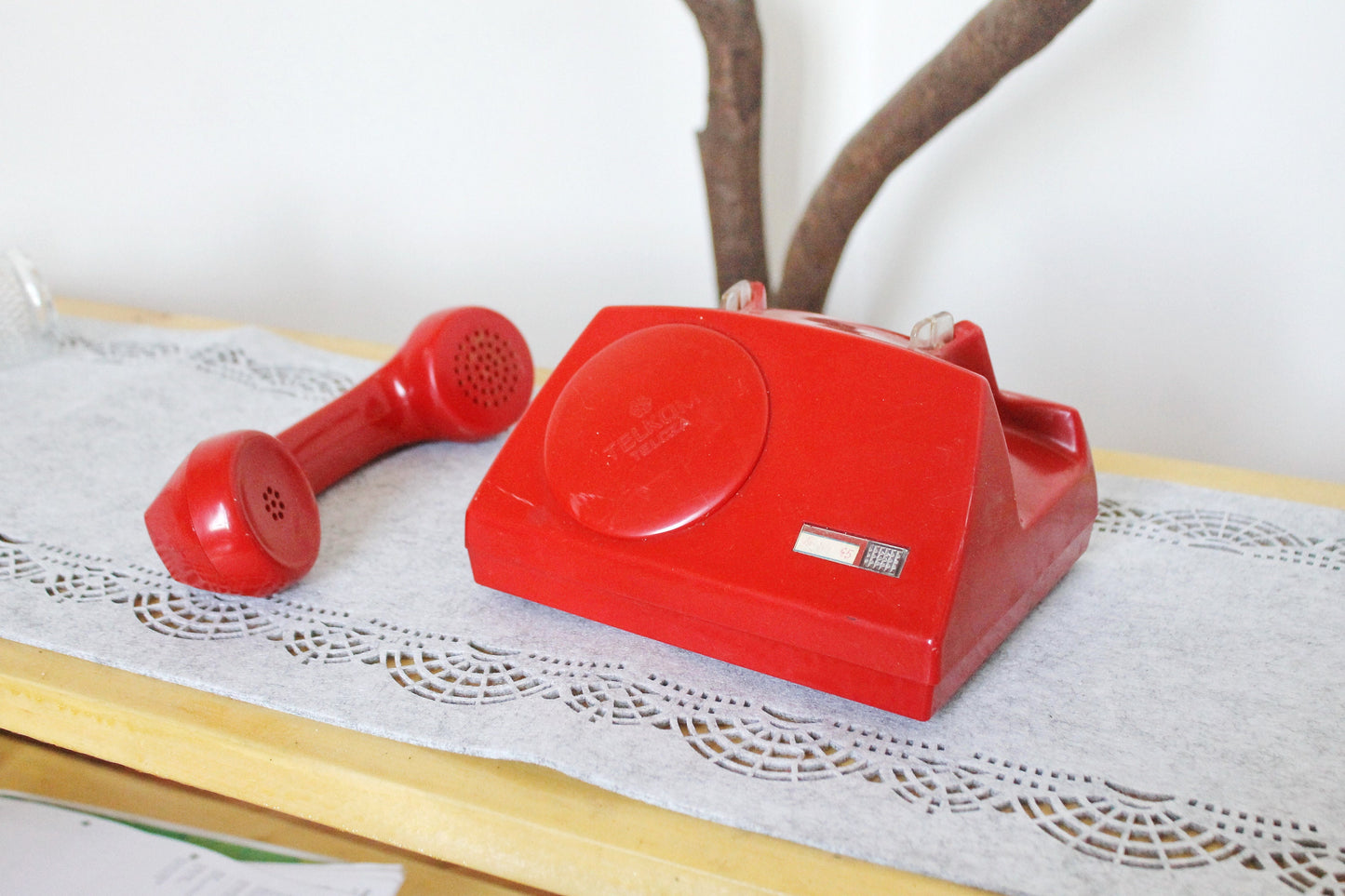 Vintage Soviet red telephone - 7.5 inches - not rotary dial old vintage phone - no wires phone - made in Poland