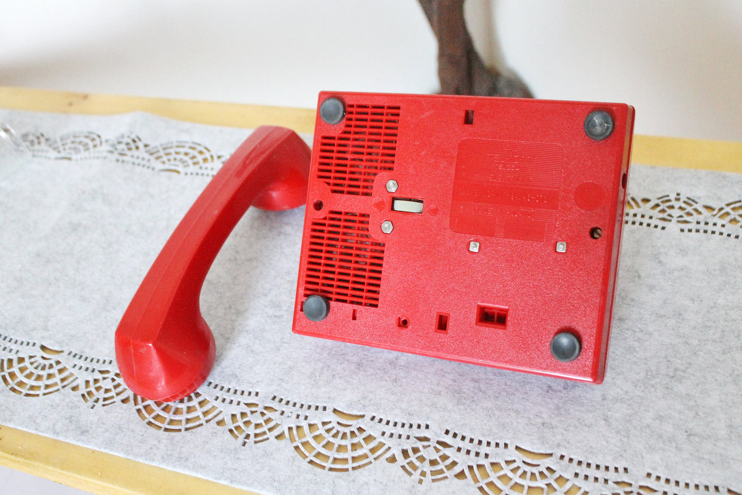 Vintage Soviet red telephone - 7.5 inches - not rotary dial old vintage phone - no wires phone - made in Poland