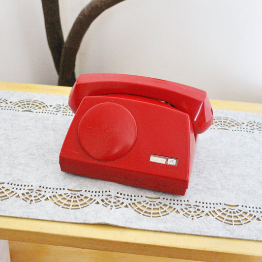 Vintage Soviet red telephone - 7.5 inches - not rotary dial old vintage phone - no wires phone - made in Poland
