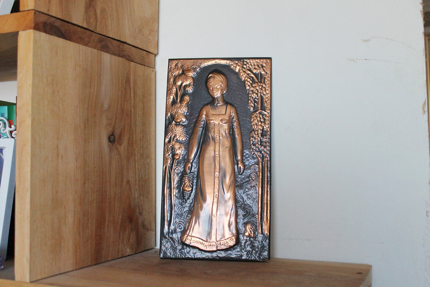 Wall stamping picture "Autumn" - USSR chased wall plaque - brass wall art - rustic home decor metall picture