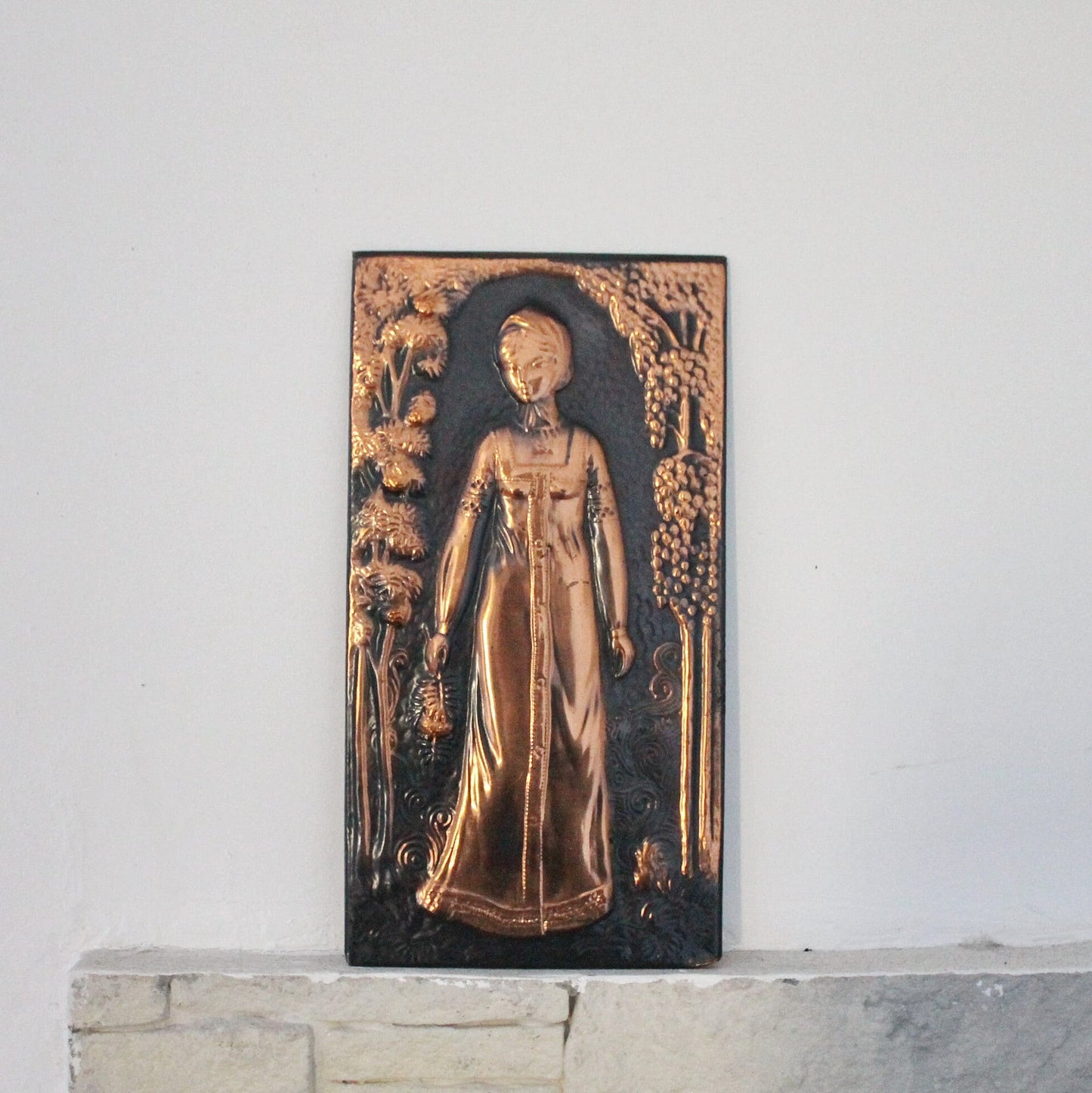 Wall stamping picture "Autumn" - USSR chased wall plaque - brass wall art - rustic home decor metall picture