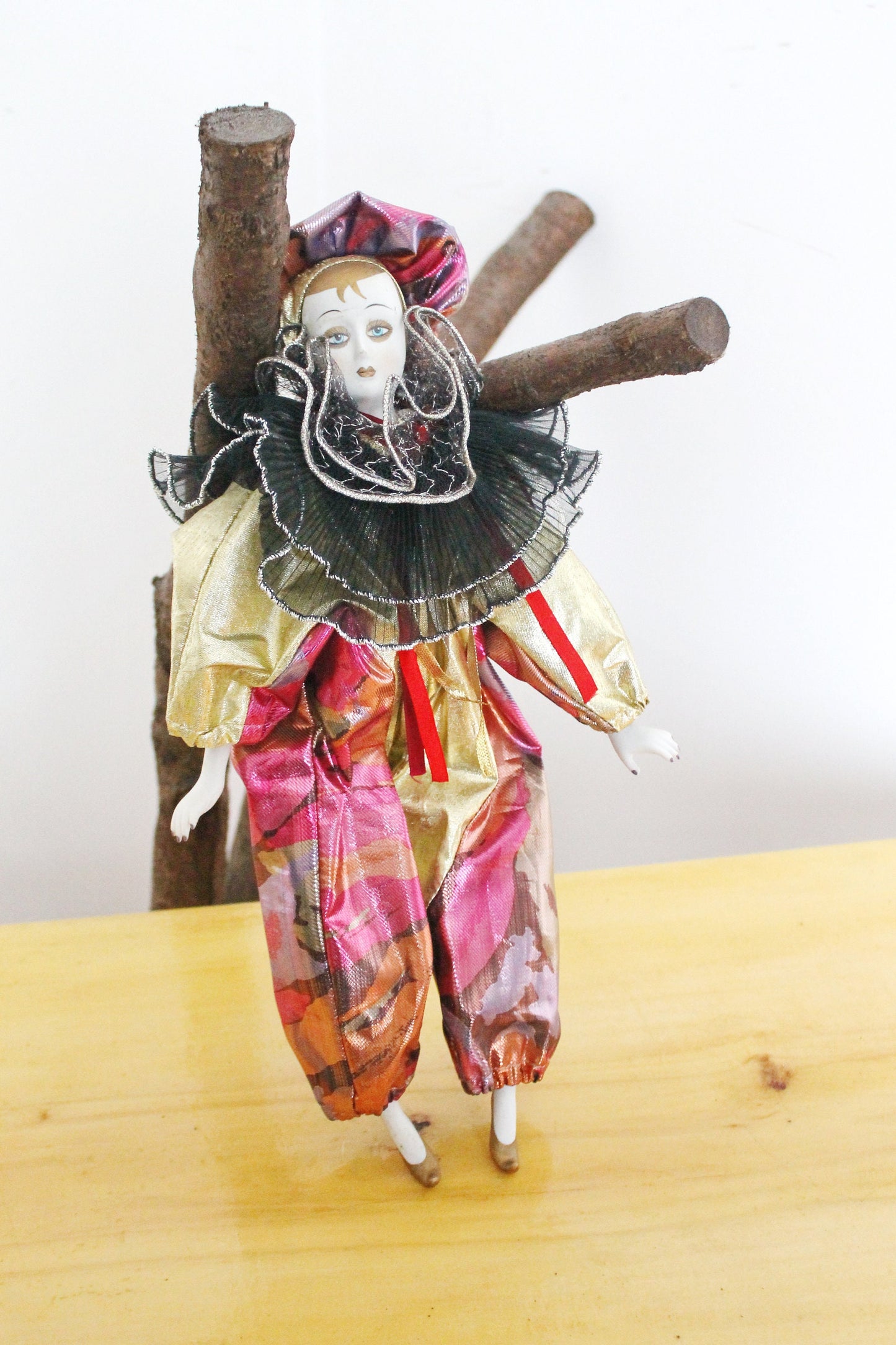 Vintage porcelain Venetian doll - Harlequin - 15.4 inches- collectible doll - porcelain doll - decor doll - 1980s (imperfection arm)
