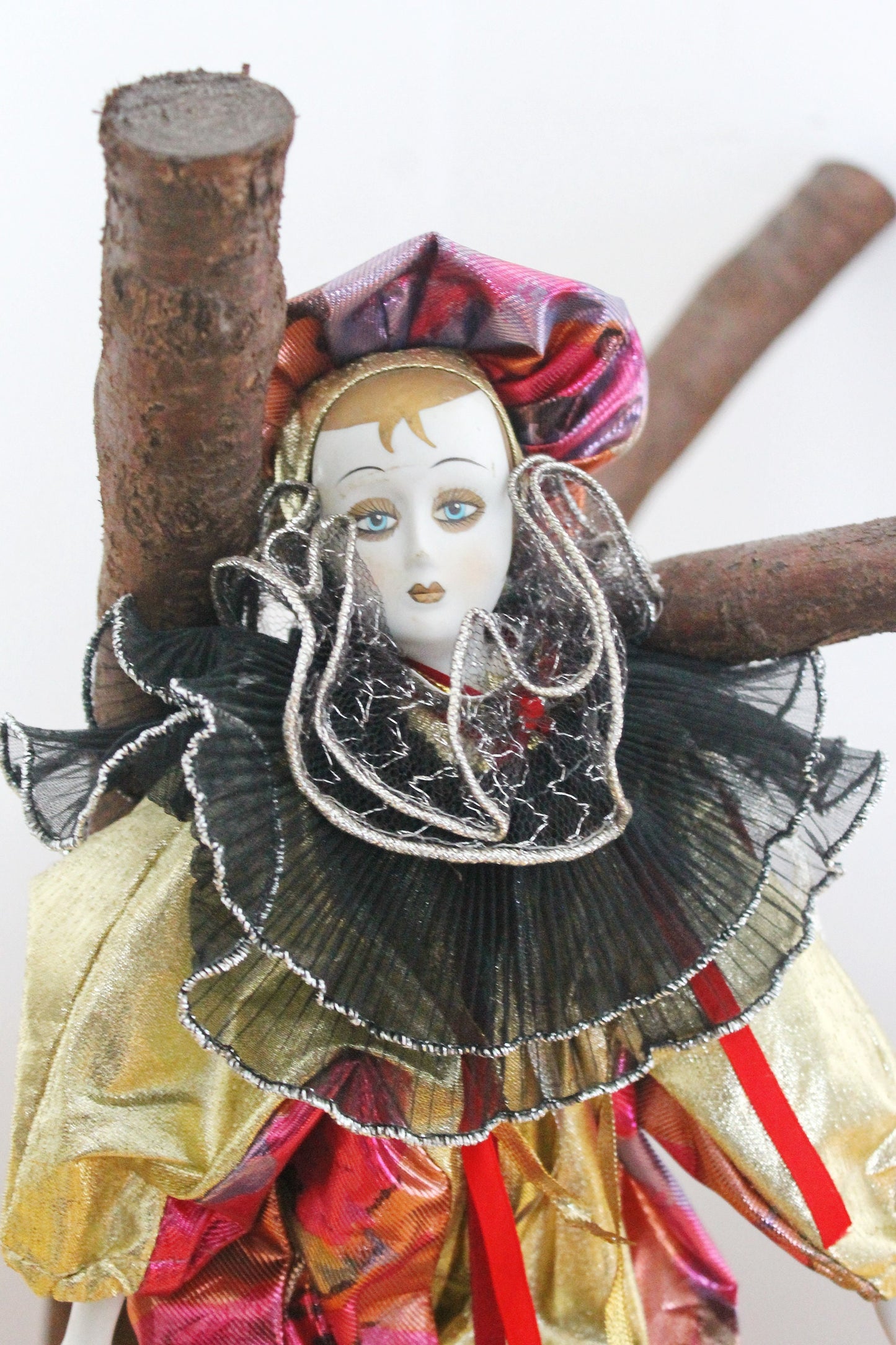 Vintage porcelain Venetian doll - Harlequin - 15.4 inches- collectible doll - porcelain doll - decor doll - 1980s (imperfection arm)