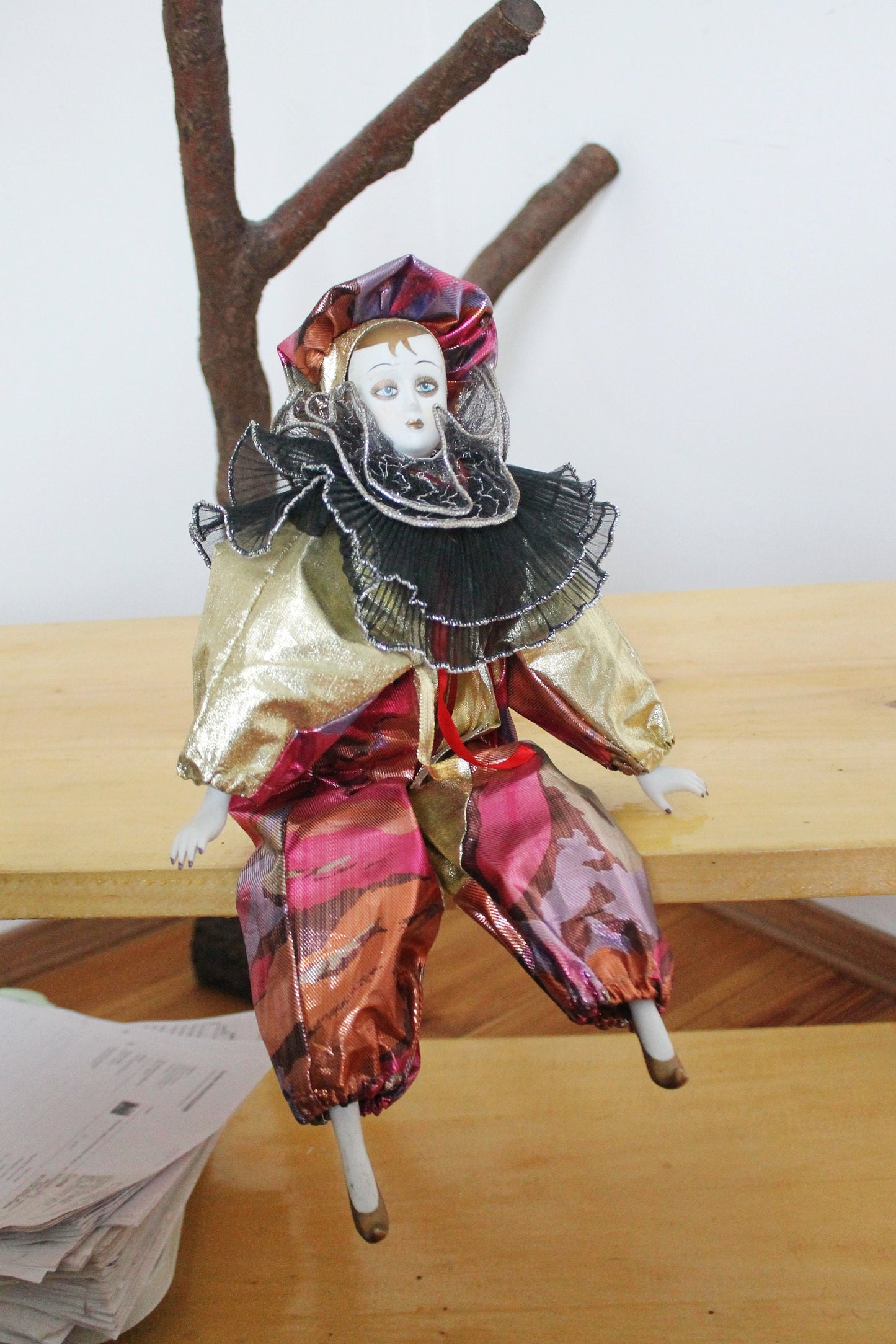 Vintage porcelain Venetian doll - Harlequin - 15.4 inches- collectible doll - porcelain doll - decor doll - 1980s (imperfection arm)