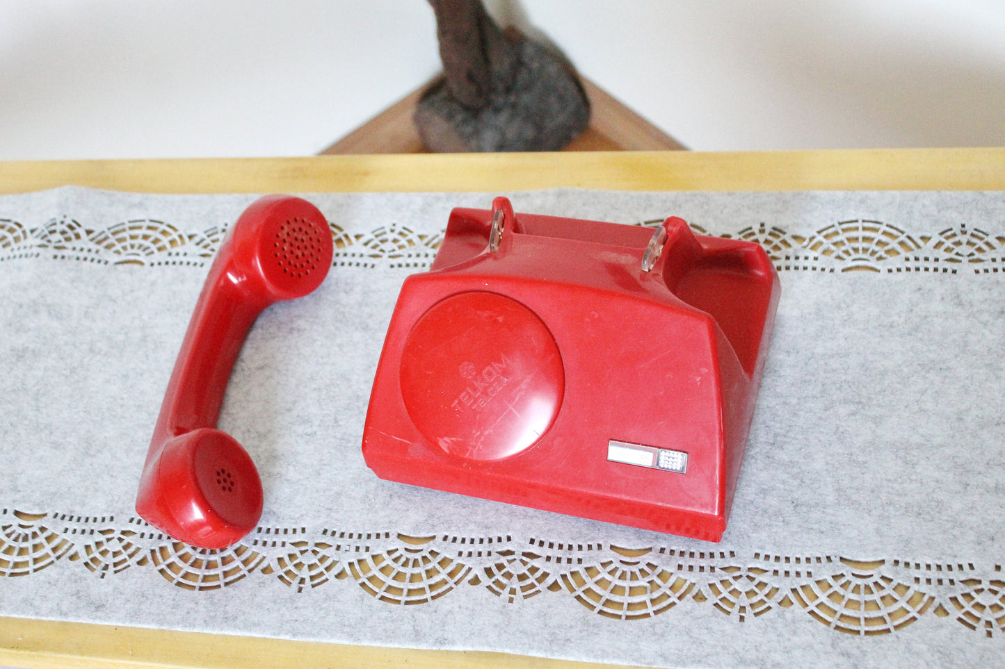 Vintage Soviet red telephone - 7.5 inches - not rotary dial old vintage phone - no wires phone - made in Poland
