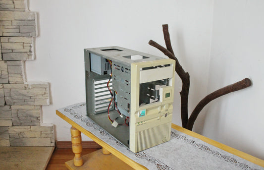 Vintage 90s AT Desktop Computer Case | Retro Beige PC Tower with Turbo Button & LED Display | Collector’s Industrial Tech Decor