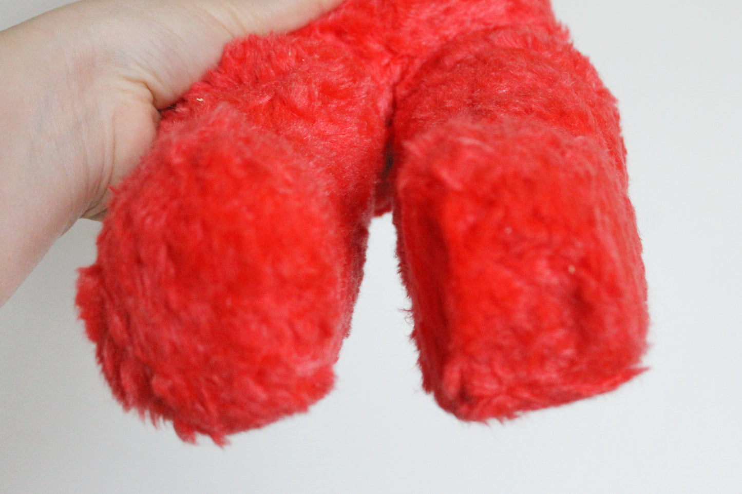 Vintage 1970s Soft Soviet Doll with Closing Eyes and Red Furry Outfit - USSR childrens toy