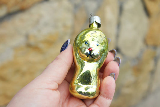 Vintage USSR Glass Christmas Ornament – Yellow Lion Puppy Figurine, Hand-Painted USSR Animal Bauble, 85mm Retro Holiday Decoration