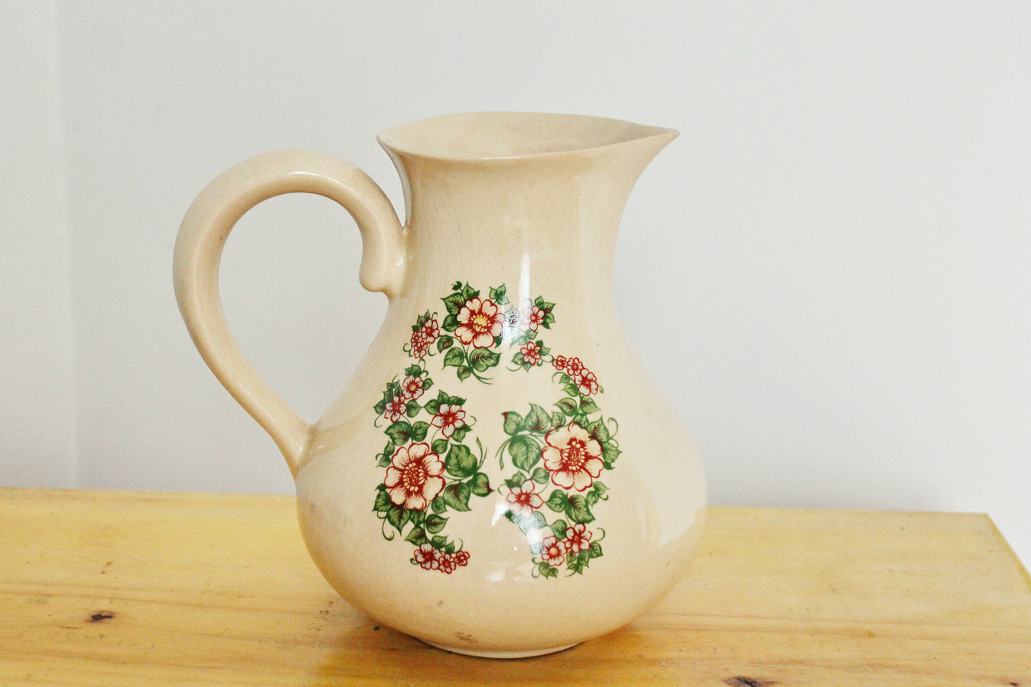 Ceramic Pottery big Clay Pot with beautiful flowers - 9 inches- Vintage USSR clay pot - Old Brown Pots Ukrainian traditional jug - 1980s