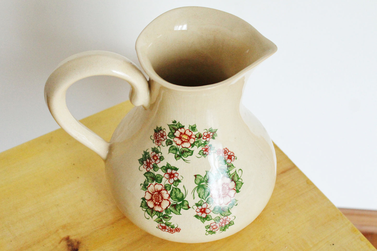 Ceramic Pottery big Clay Pot with beautiful flowers - 9 inches- Vintage USSR clay pot - Old Brown Pots Ukrainian traditional jug - 1980s