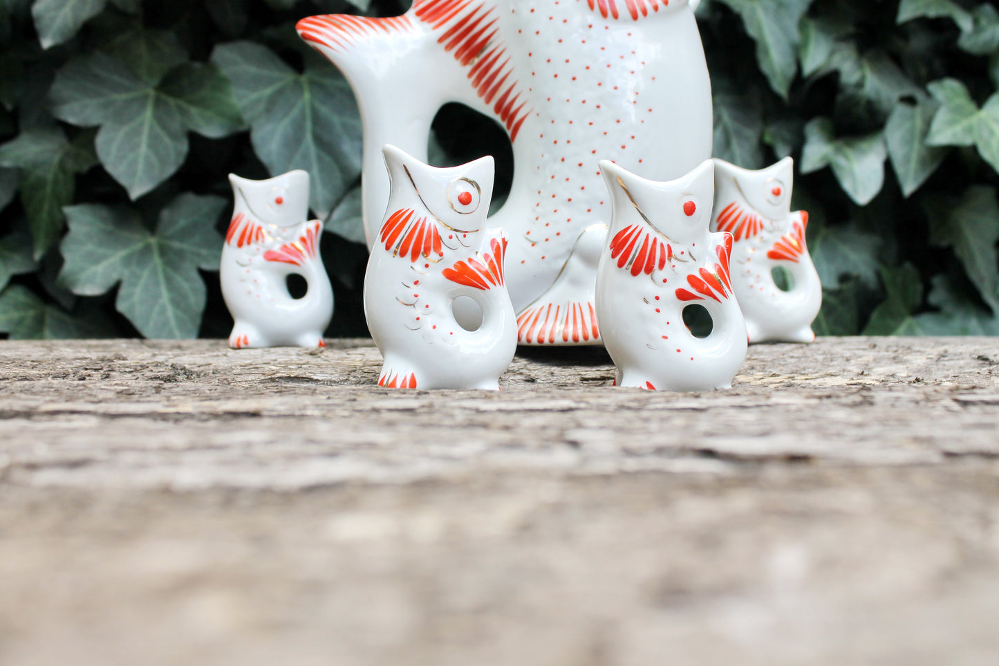 Vintage Ceramic Fish Drinking Set - The family of carp - 1970s - from Ukraine / Soviet Union / USSR