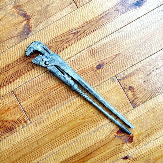 Vintage Heavy Duty Adjustable Pipe Wrench 40 cm | Soviet Metal Gas Wrench | Industrial Steel Plumbing Tool | Rustic Workshop Decor