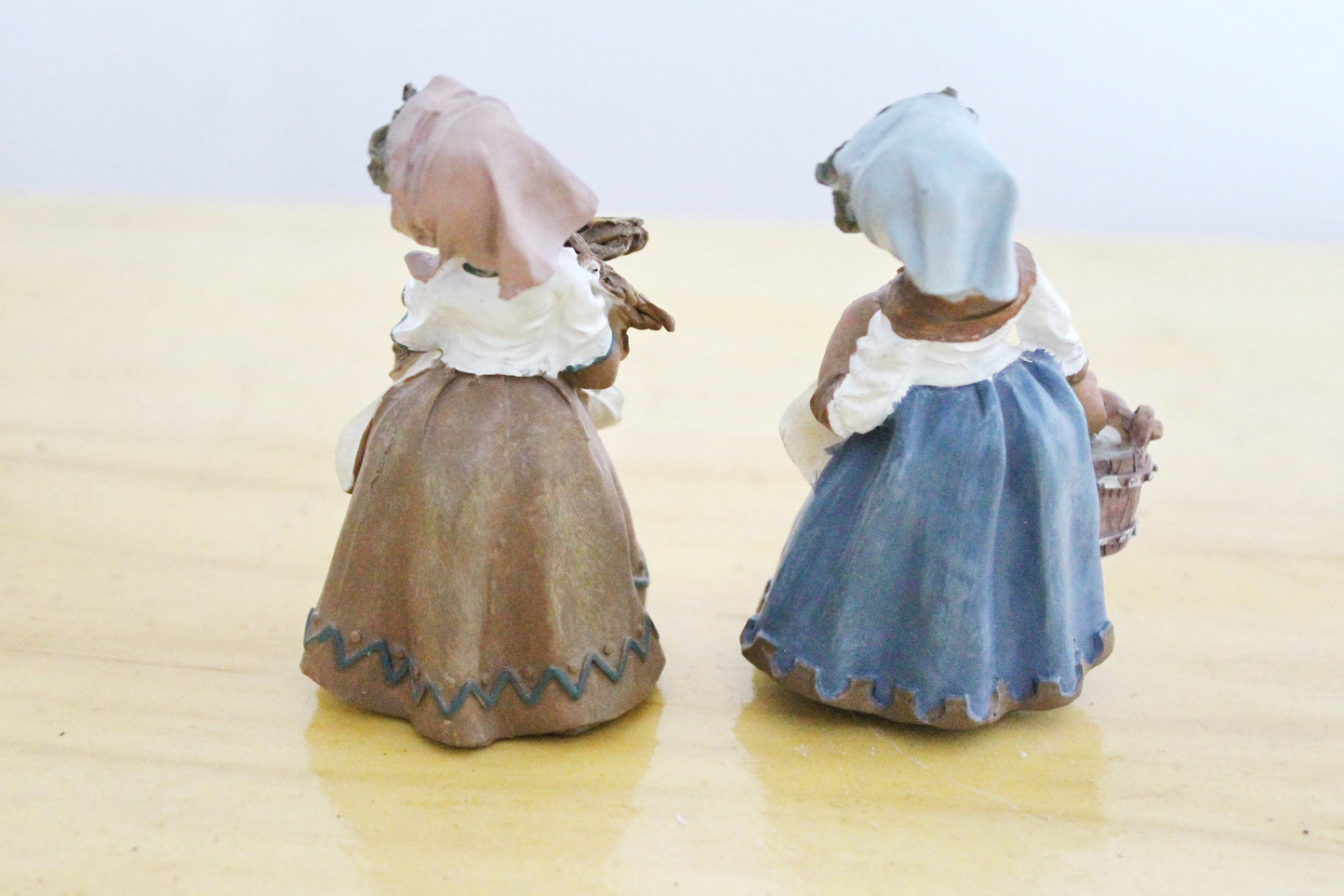 Set of two vintage solid clay figurines Two village girls - 3.6 inches - Germany statue - vintage Germany clay figurine - 1980s