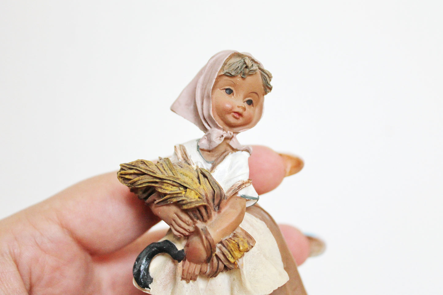 Set of two vintage solid clay figurines Two village girls - 3.6 inches - Germany statue - vintage Germany clay figurine - 1980s