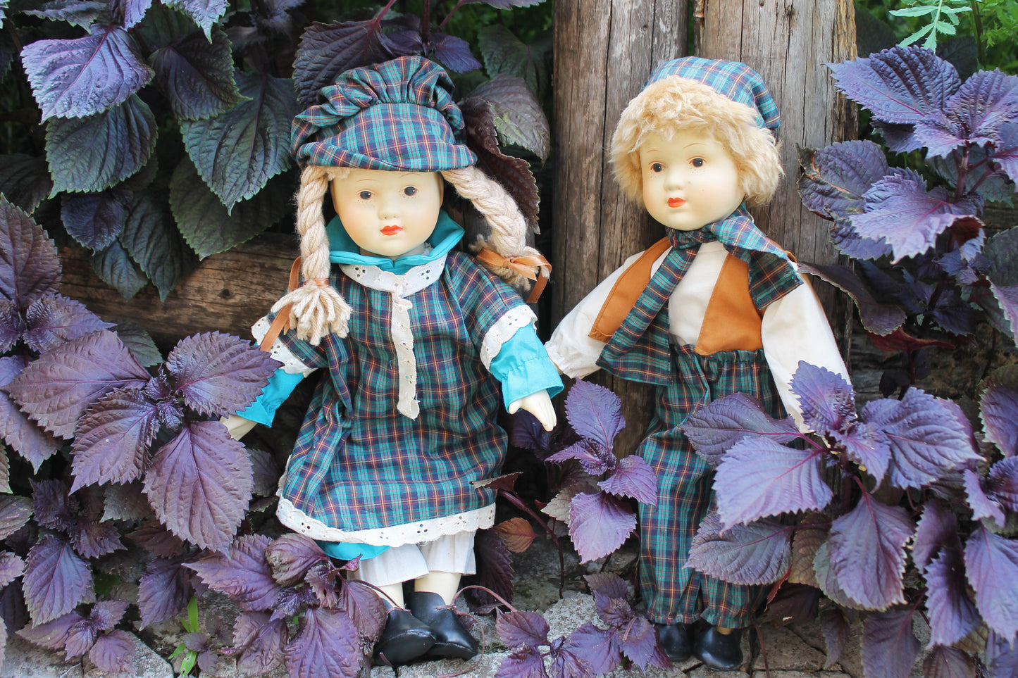 Set of two cute Sister and Brother porcelain dolls 15.7 inches - Germany vintage doll - Collectible doll - 1970s