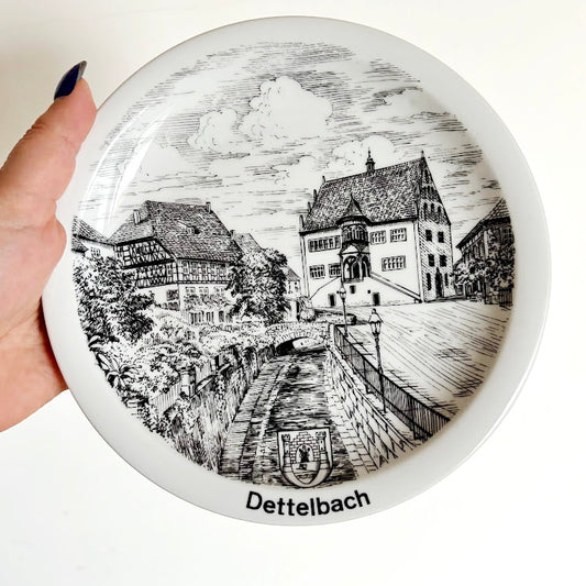 Vintage Winterling Bavaria Porcelain Plate – Dettelbach Germany Decorative Collector Plate, Black and White Architectural Scene