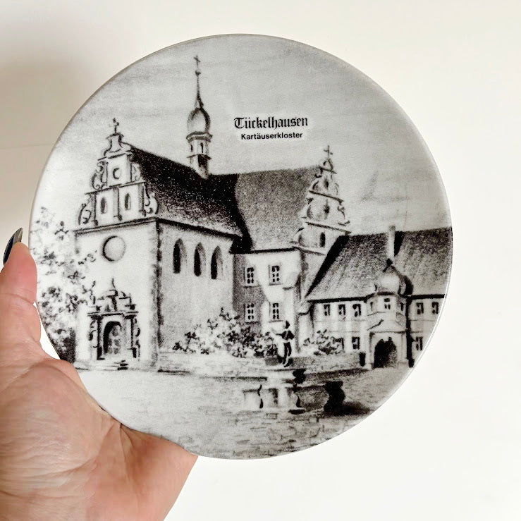 Vintage Altenkunstadt Germany Wall Plate - Tückelhausen Kartäuserkloster Monastery - Black White Ceramic Hanging Plate