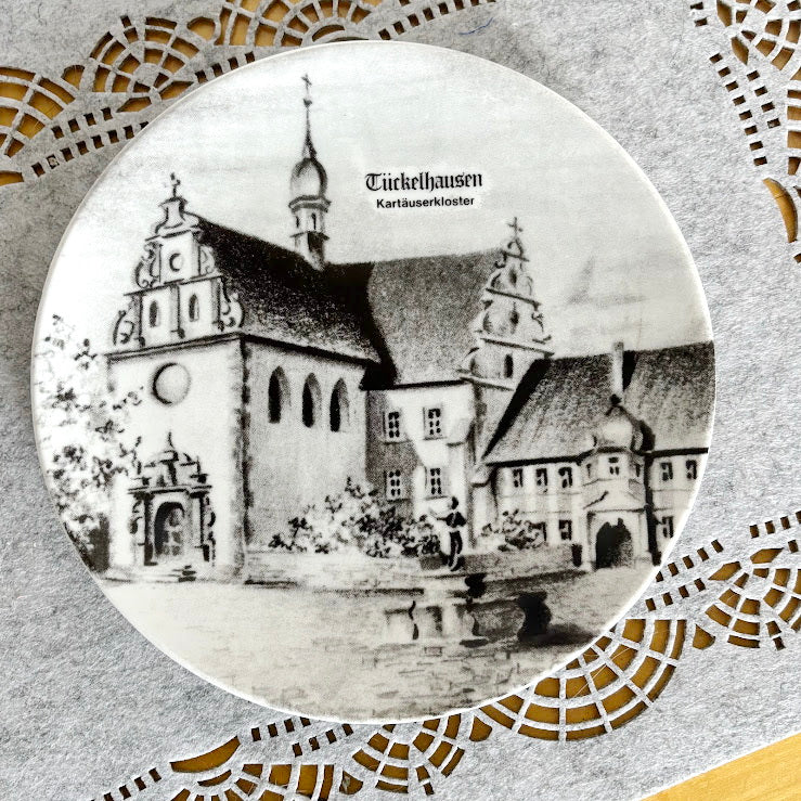 Vintage Altenkunstadt Germany Wall Plate - Tückelhausen Kartäuserkloster Monastery - Black White Ceramic Hanging Plate