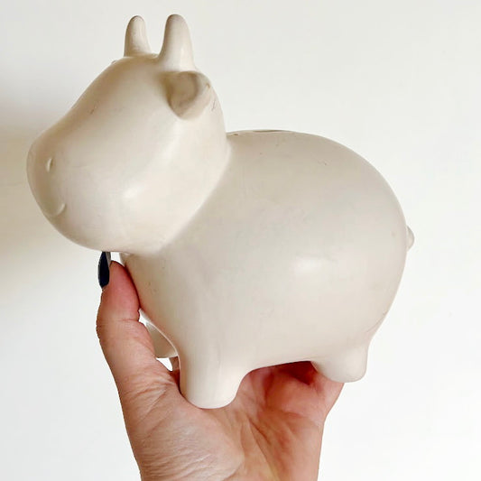 Large Vintage Ceramic Cow Piggy Bank – White Pottery Money Box – German Figurine – Farmhouse Decor – Animal Coin Bank