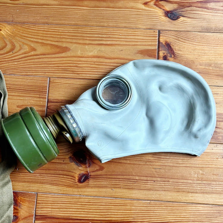 Vintage Soviet Gas Mask GP-5 with Filter and Canvas Bag - USSR Military Respirator - Retro Industrial Decor - 1970s-1980s Authentic Surplus