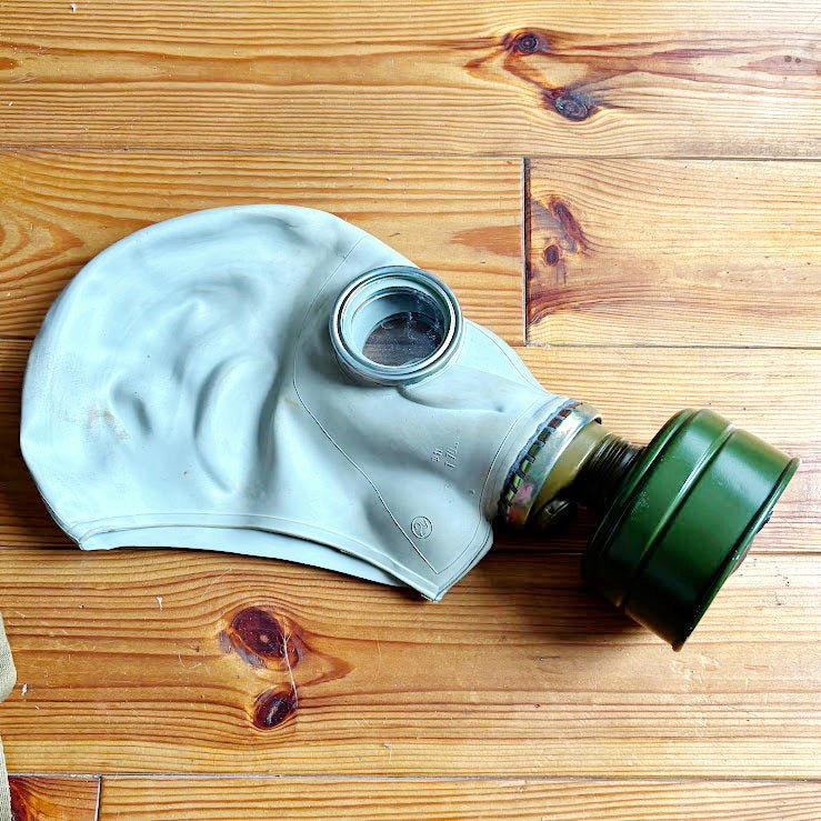 Vintage Soviet Gas Mask GP-5 with Filter and Canvas Bag - USSR Military Respirator - Retro Industrial Decor - 1970s-1980s Authentic Surplus
