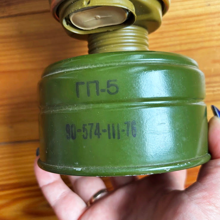 Vintage Soviet Gas Mask GP-5 with Filter and Canvas Bag - USSR Military Respirator - Retro Industrial Decor - 1970s-1980s Authentic Surplus