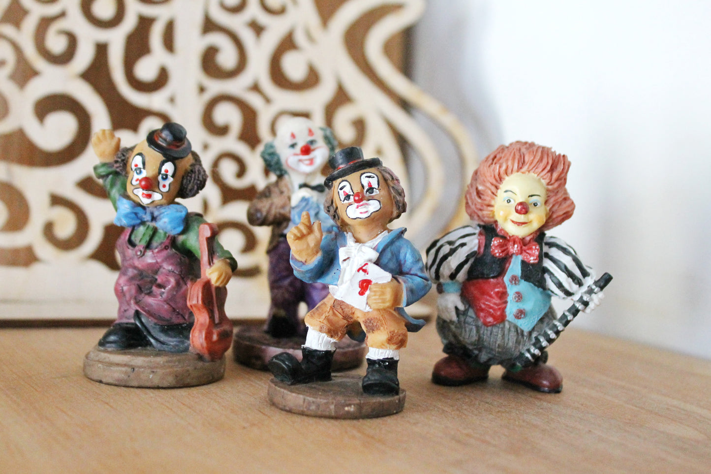 Set of four vintage solid clay figurines - Clowns - 2.8 inches each - Germany statue - vintage Germany clay vintage figurine - 1970-80s