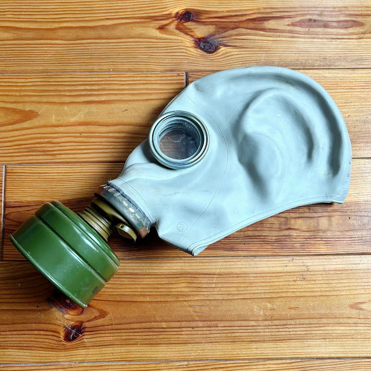 Vintage Soviet Gas Mask GP-5 with Filter and Canvas Bag - USSR Military Respirator - Retro Industrial Decor - 1970s-1980s Authentic Surplus