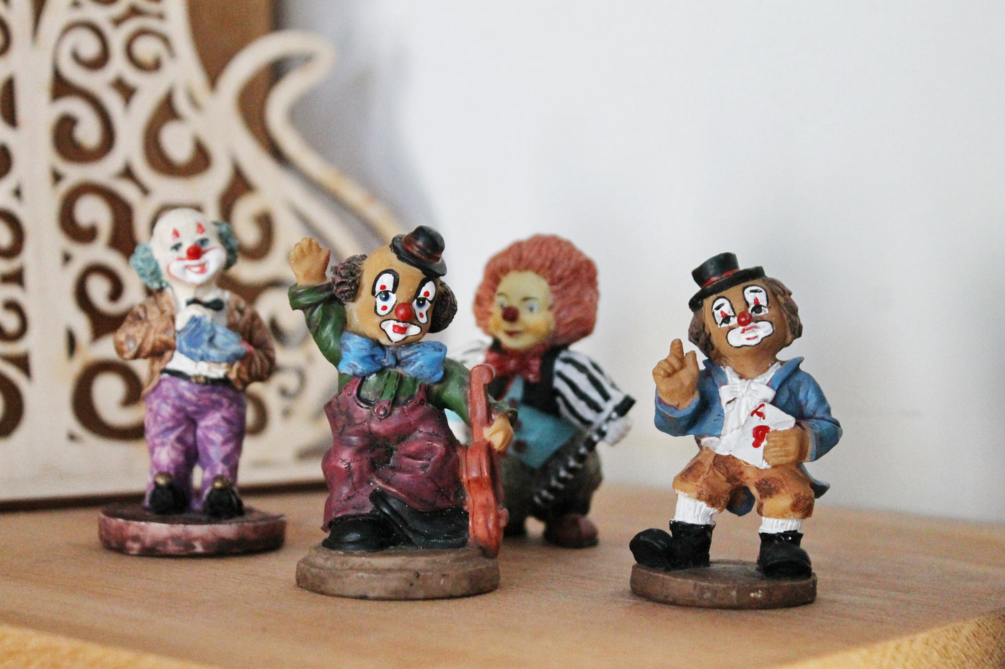 Set of four vintage solid clay figurines - Clowns - 2.8 inches each - Germany statue - vintage Germany clay vintage figurine - 1970-80s