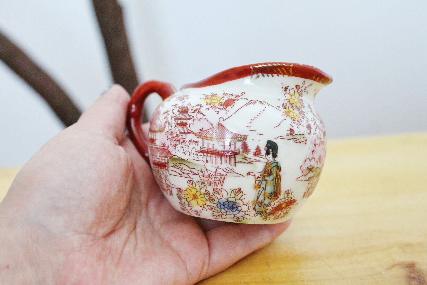 Beautiful oriental vintage ceramic set sugar bowl and creamer - 1980s