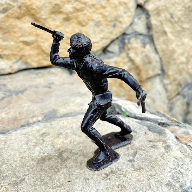 Vintage USSR Large Plastic Figurine – Hunter / Trapper with Knife and Tomahawk – Brown Soviet Toy