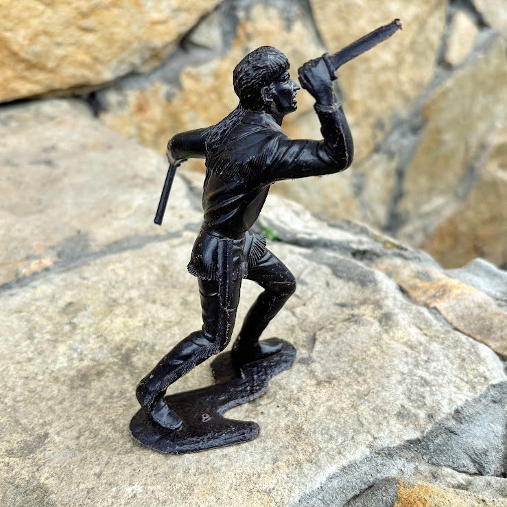 Vintage USSR Large Plastic Figurine – Hunter / Trapper with Knife and Tomahawk – Brown Soviet Toy