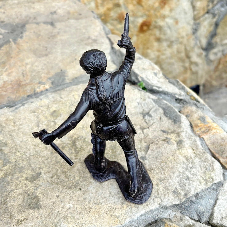 Vintage USSR Large Plastic Figurine – Hunter / Trapper with Knife and Tomahawk – Brown Soviet Toy