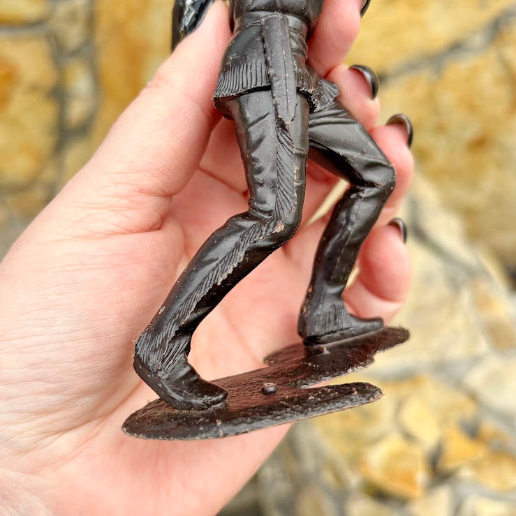 Vintage USSR Large Plastic Figurine – Hunter / Trapper with Knife and Tomahawk – Brown Soviet Toy