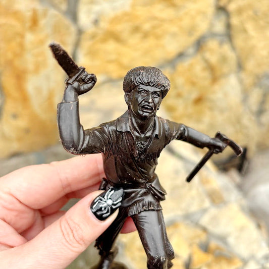 Vintage USSR Large Plastic Figurine – Hunter / Trapper with Knife and Tomahawk – Brown Soviet Toy