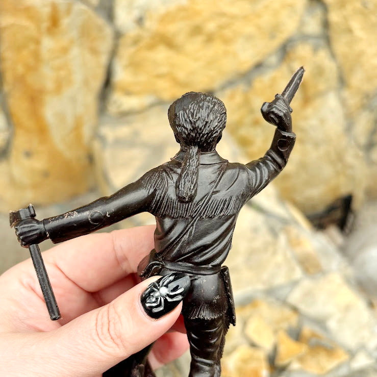 Vintage USSR Large Plastic Figurine – Hunter / Trapper with Knife and Tomahawk – Brown Soviet Toy