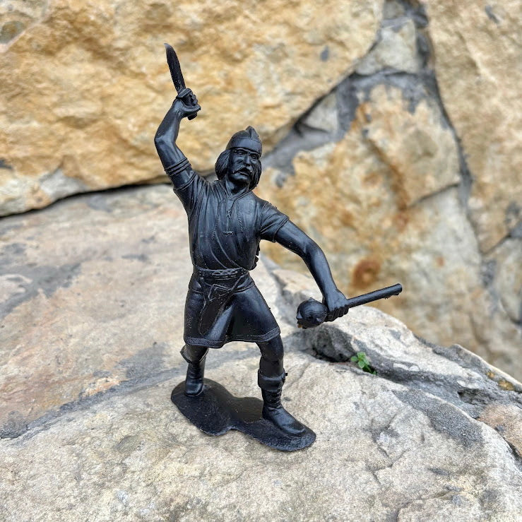 Vintage Soviet-Era Large Plastic Viking Warrior Figurine – 18 cm USSR Brown Toy Soldier