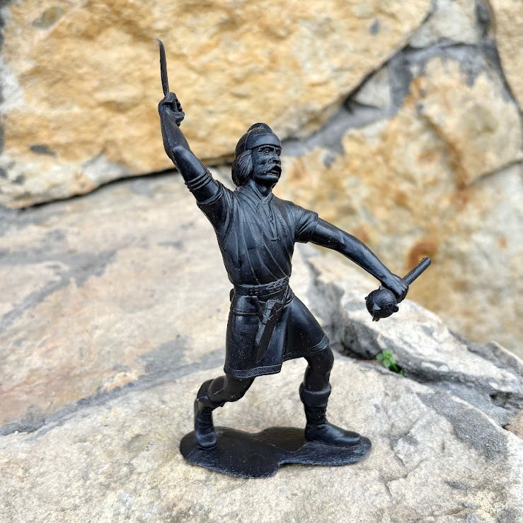 Vintage Soviet-Era Large Plastic Viking Warrior Figurine – 18 cm USSR Brown Toy Soldier