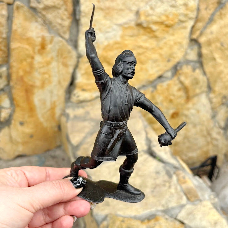 Vintage Soviet-Era Large Plastic Viking Warrior Figurine – 18 cm USSR Brown Toy Soldier