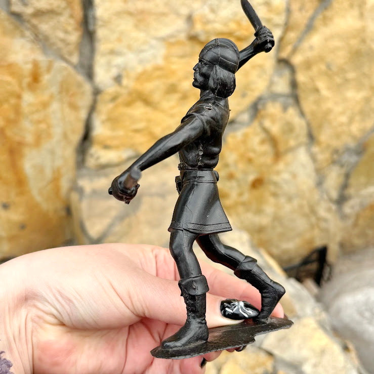 Vintage Soviet-Era Large Plastic Viking Warrior Figurine – 18 cm USSR Brown Toy Soldier