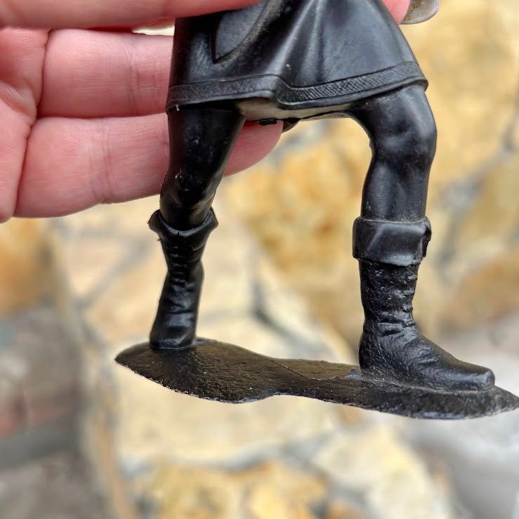 Vintage Soviet-Era Large Plastic Viking Warrior Figurine – 18 cm USSR Brown Toy Soldier