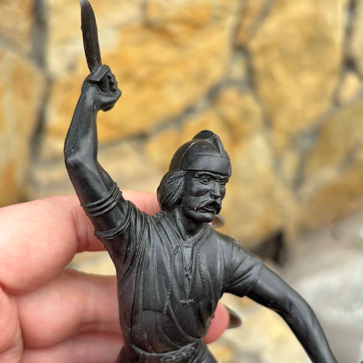 Vintage Soviet-Era Large Plastic Viking Warrior Figurine – 18 cm USSR Brown Toy Soldier