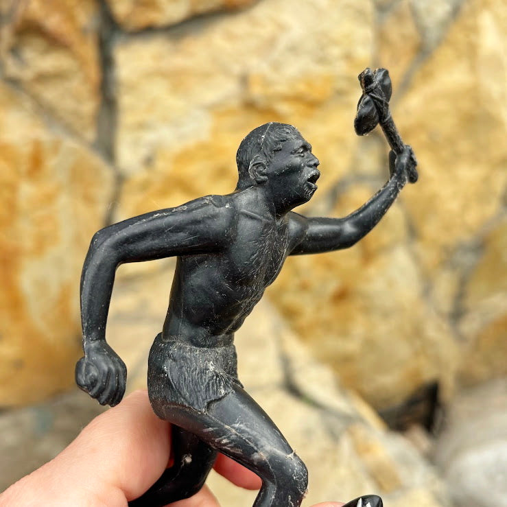 Vintage USSR Caveman Figurine 17 cm – Prehistoric Plastic Toy – Stone Axe Figure – 1970s Soviet Collectible