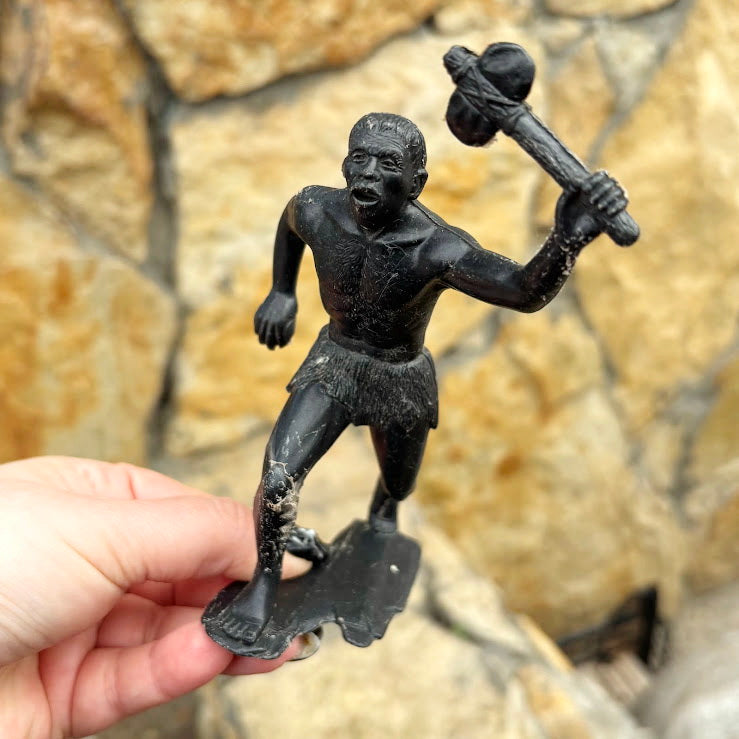 Vintage USSR Caveman Figurine 17 cm – Prehistoric Plastic Toy – Stone Axe Figure – 1970s Soviet Collectible