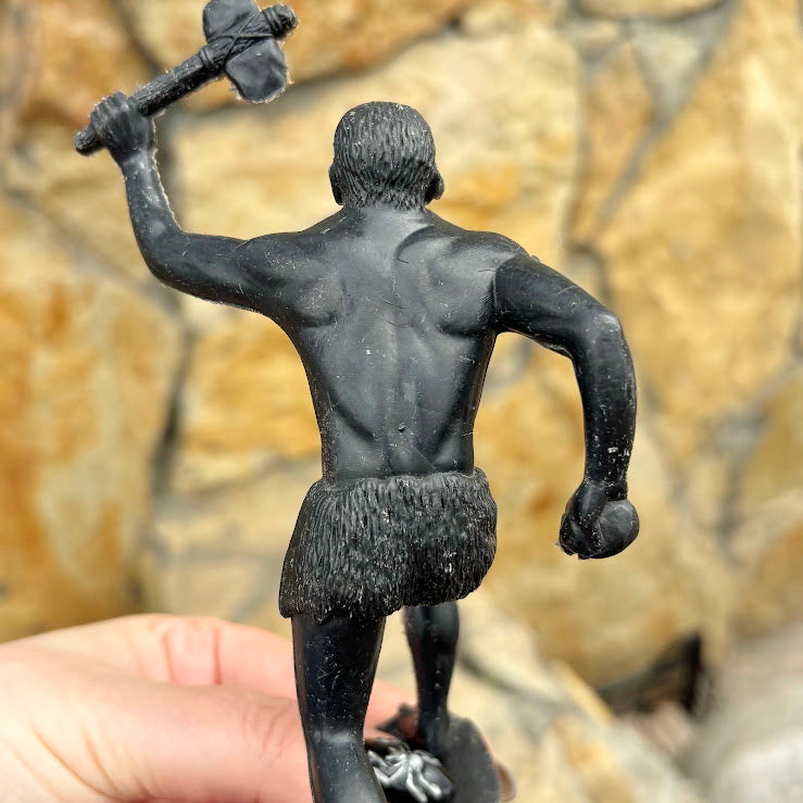 Vintage USSR Caveman Figurine 17 cm – Prehistoric Plastic Toy – Stone Axe Figure – 1970s Soviet Collectible