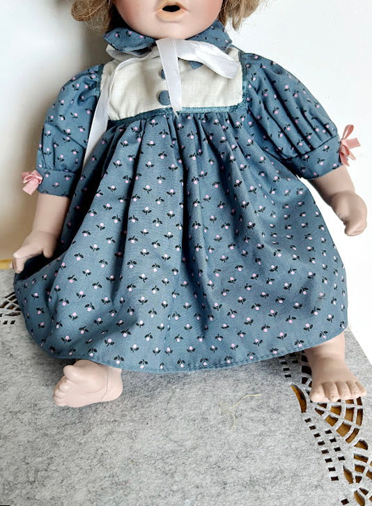 Vintage German Porcelain Doll with Bisque Head, Arms, Legs – Original Clothes and Mohair Wig – 1930s Sitting Doll – Antique Collectible